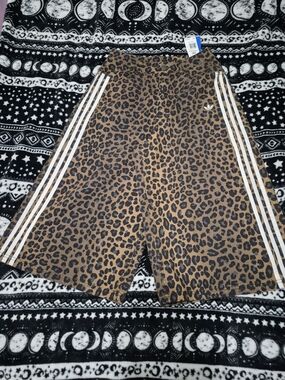 Adidas Leopard Print Three-Stripe Shorts - Brown